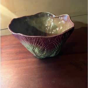 Vintage 1980's handmade signed Barbara Eigen pottery Red Cabbage serving bowl